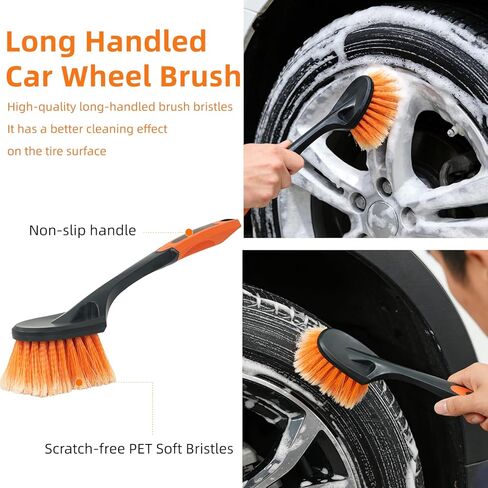 70" Car Wash Brush with Long Handle, 12-Inch Flow-Thru Soft Bristle Car Washing Brush, Wheel Brush, Microfiber Cleaning Mop, Mitt, Window Squeegee, Interior Cleaning Kit, Bag, for Car SUV Truck RV in Saudi Arabia