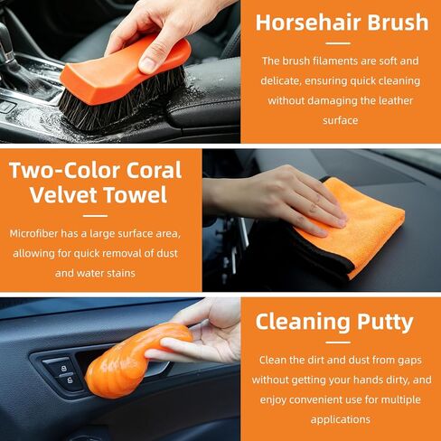 70" Car Wash Brush with Long Handle, 12-Inch Flow-Thru Soft Bristle Car Washing Brush, Wheel Brush, Microfiber Cleaning Mop, Mitt, Window Squeegee, Interior Cleaning Kit, Bag, for Car SUV Truck RV in Saudi Arabia
