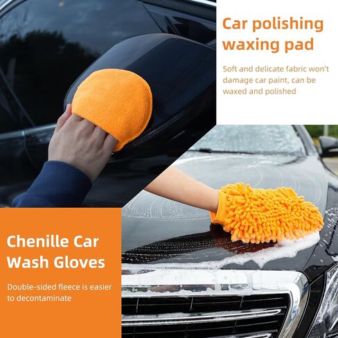 70" Car Wash Brush with Long Handle, 12-Inch Flow-Thru Soft Bristle Car Washing Brush, Wheel Brush, Microfiber Cleaning Mop, Mitt, Window Squeegee, Interior Cleaning Kit, Bag, for Car SUV Truck RV in Saudi Arabia