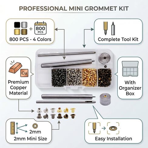 2mm Mini Metal Eyelets Grommet Kit with 3PCS Install Tools, for Leather Clothes Bags Shoes DIY Crafts in Saudi Arabia