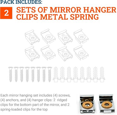 Mirror Mounting Hardware Kit - Spring Clips for Frameless Mirrors, Plaques, Glass Prints, and More in Kuwait