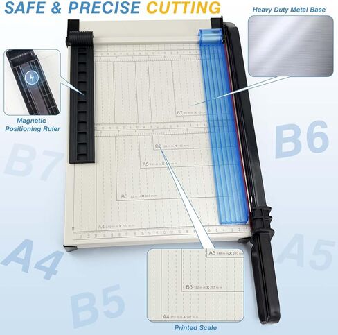 Paper Cutter, 12" Cut Length Guillotine Trimmer, Paper Cutting Board with 10 Sheet Capacity Papers, Metal Base Papers Slicer with Safety Guard for Classroom Office Home Cardstock Crafts & Photo in Saudi Arabia