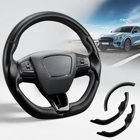 Steering Wheel Cover for Ford Mustang Mach-E 2021-2026, 3-Piece Carbon Fiber Steering Wheel Accessories Custom Fit for Ford Mach-E (Matte Black) in Saudi Arabia