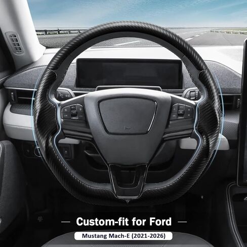 Steering Wheel Cover for Ford Mustang Mach-E 2021-2026, 3-Piece Carbon Fiber Steering Wheel Accessories Custom Fit for Ford Mach-E (Matte Black) in Saudi Arabia