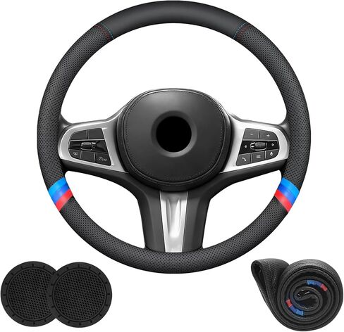 غطاء عجلة قيادة السيارة من جلد نابا لسيارة BMW X3 X5 X1 X4 X7 X6 2 5 3 7 8 4 Series IX 328i 528i 535i 530i 540i 320i 330i 325i e90 e60 f30 2025 ملحقات، غير قابلة للانزلاق وقابلة للتنفس 14.5-15 بوصة in Kuwait