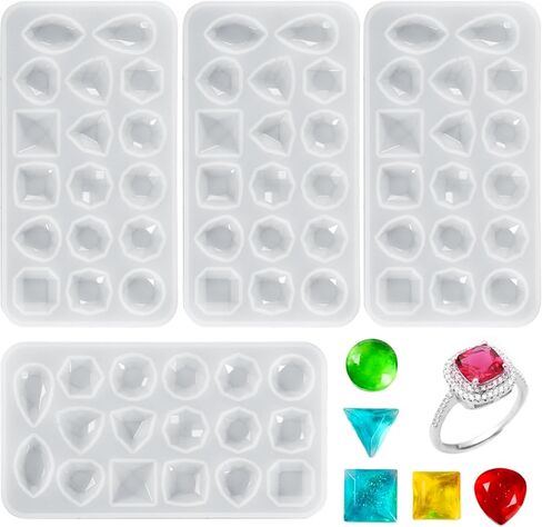 4 Pcs Gemstone Silicone Resin Jewelry Molds, Gemstone Resin Jewelry Molds Clear 3D Diamond Gem Silicone Mold for Clay Casting Mold for Making DIY Crafting, Earring, Pendant Epoxy Crafting Projects in Kuwait