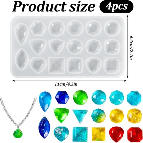 4 Pcs Gemstone Silicone Resin Jewelry Molds, Gemstone Resin Jewelry Molds Clear 3D Diamond Gem Silicone Mold for Clay Casting Mold for Making DIY Crafting, Earring, Pendant Epoxy Crafting Projects in Kuwait