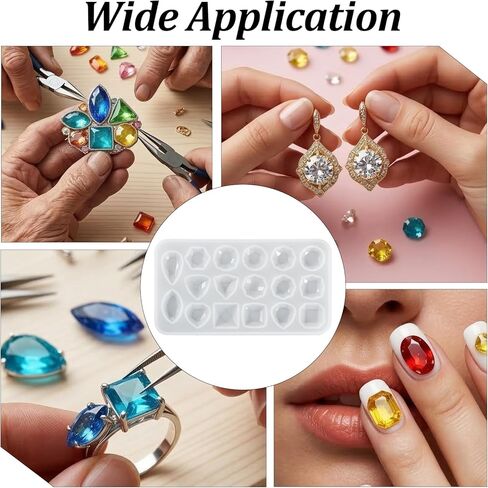 4 Pcs Gemstone Silicone Resin Jewelry Molds, Gemstone Resin Jewelry Molds Clear 3D Diamond Gem Silicone Mold for Clay Casting Mold for Making DIY Crafting, Earring, Pendant Epoxy Crafting Projects in Kuwait