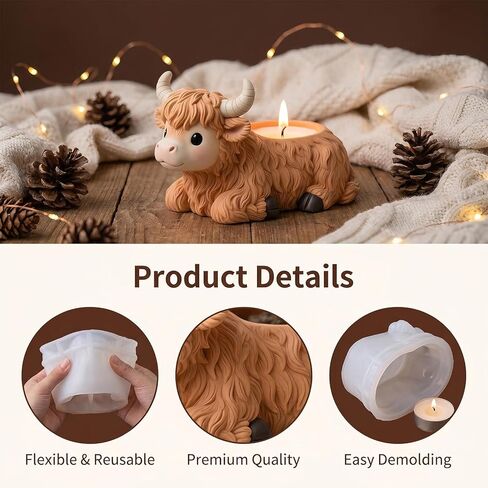 1Pcs Highland Cow Flower Pot Silicone Mold 3D Cow Shape Resin Epoxy Casting Mold for DIY Home Decor Candle Holder Pen Holder Storage Box Plaster Craft Making in Saudi Arabia