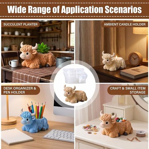 1Pcs Highland Cow Flower Pot Silicone Mold 3D Cow Shape Resin Epoxy Casting Mold for DIY Home Decor Candle Holder Pen Holder Storage Box Plaster Craft Making in Saudi Arabia