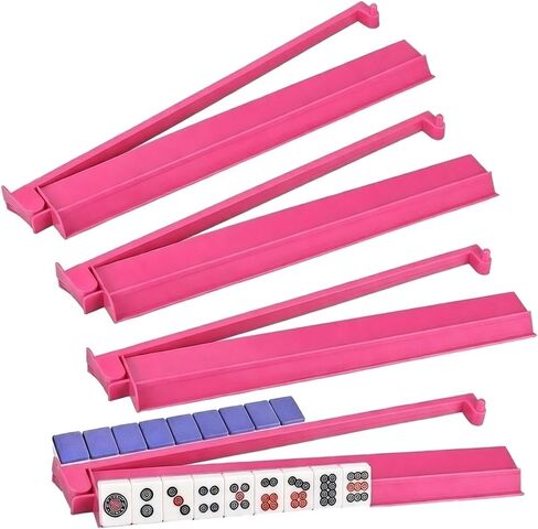 Mahjong Rack with Pushers, 4-Piece Premium Acrylic Mahjong Racks with Built-in Pushers & Rotating Bases - Crystal-Clear Set for Easy Play in Saudi Arabia