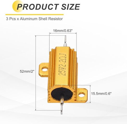 3 Pcs 25W 2.2 Ohm 5% Aluminum Housing Case Resistor, Wirewound Resistors Gold in Kuwait