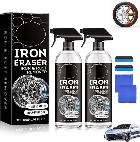 2Pack Iron Eraser Rust Remover Spray–Fast Acting Iron Powder Remover for Car Wheels and Paint,Brake Dust & Rust Removal,Professional Automotive Metal Surface Cleaner for Wheel,Tool and Household Item in Saudi Arabia