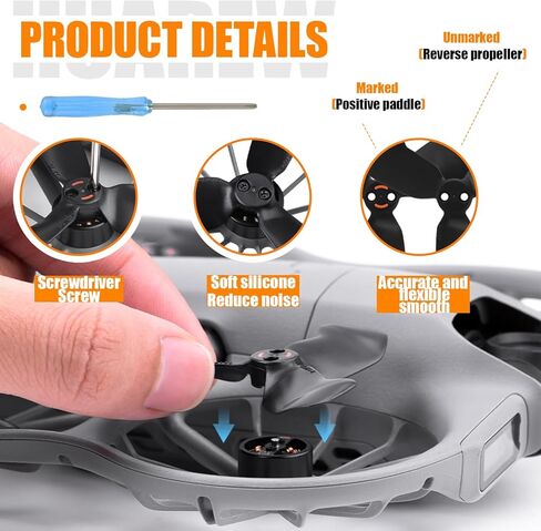 8 قطع مراوح لـ DJI Neo 2، شفرة مروحية ذات جناح منخفض الضوضاء مع 2 مفك براغي و24 براغي in Kuwait