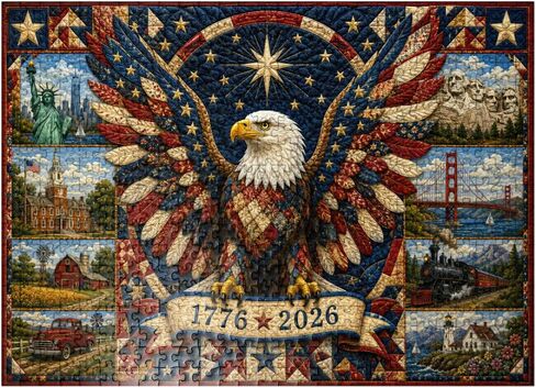 MyPuzzle 250th Anniversary - American Bald Eagle Heritage Quilt - Premium 500 Piece Jigsaw Puzzle for Adults in Kuwait