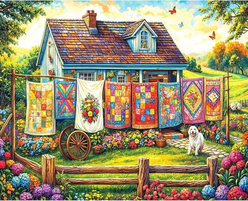 White Mountain 500 Piece Jigsaw Puzzle Colorful Vintage Spring Puzzles with Large Pieces, Gift for Adults and Family 24"x18" - Quilt Garden in Kuwait