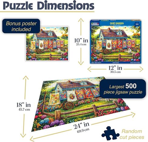 White Mountain 500 Piece Jigsaw Puzzle Colorful Vintage Spring Puzzles with Large Pieces, Gift for Adults and Family 24"x18" - Quilt Garden in Kuwait