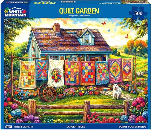 White Mountain 500 Piece Jigsaw Puzzle Colorful Vintage Spring Puzzles with Large Pieces, Gift for Adults and Family 24"x18" - Quilt Garden in Kuwait