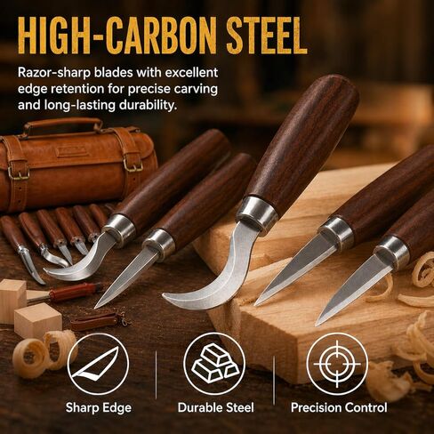 Deluxe Wood Carving Kit, 26Pcs Whittling Tools with 6 Basswood Blocks & Leather Case, High-Carbon Steel Knives, Safety Gloves, Woodworking Set for Beginners Adults DIY Craft Gifts in Saudi Arabia