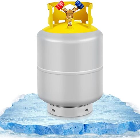 FAHKNS Refrigerant Recovery Tank 30 LB Reusable Recovery Cylinder Tank 1/4 SAE Y-Valve Recovery Can Without Float Switch for R12 R22, R134A, R410A etc Refrigerant Freon Recovery Tank Gray Yellow in Kuwait