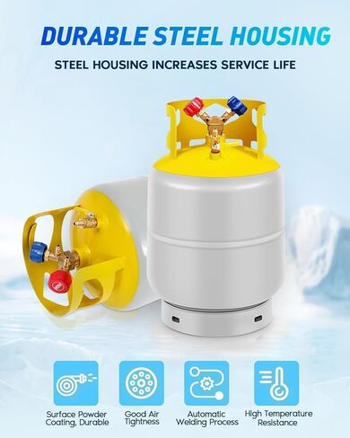 FAHKNS Refrigerant Recovery Tank 30 LB Reusable Recovery Cylinder Tank 1/4 SAE Y-Valve Recovery Can Without Float Switch for R12 R22, R134A, R410A etc Refrigerant Freon Recovery Tank Gray Yellow in Kuwait
