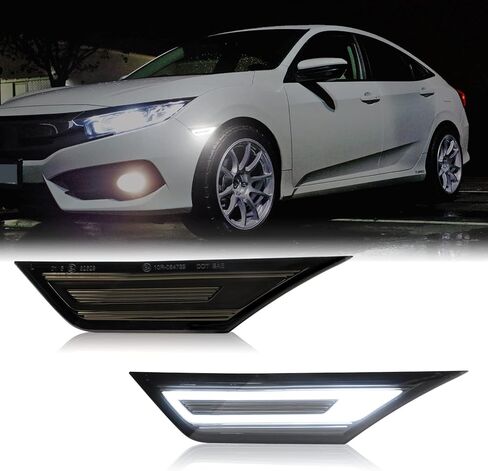 LED Side Marker Lights Replacement for 2016-2021 Civic (10th Gen) Coupe/Hatchback/Sedan, 2PCS Front Side Position Fender Driving Lamp, Smoked Lens in Kuwait