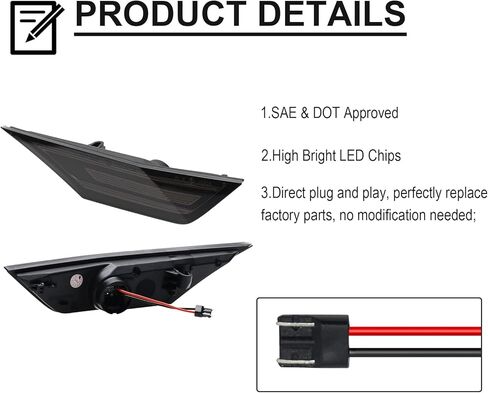 LED Side Marker Lights Replacement for 2016-2021 Civic (10th Gen) Coupe/Hatchback/Sedan, 2PCS Front Side Position Fender Driving Lamp, Smoked Lens in Kuwait