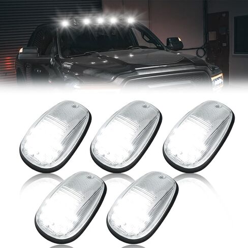 مصابيح LED لسقف الكابينة للجري العلوي لسيارات دودج رام 1500 2500 3500 4500 5500 2003-2018 شاحنات بيك اب، عدسات مدخنة بيضاء كاملة LED لمصابيح علامة الكابينة، 5 قطع in Kuwait