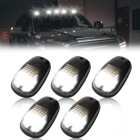 مصابيح LED لسقف الكابينة للجري العلوي لسيارات دودج رام 1500 2500 3500 4500 5500 2003-2018 شاحنات بيك اب، عدسات مدخنة بيضاء كاملة LED لمصابيح علامة الكابينة، 5 قطع in Kuwait