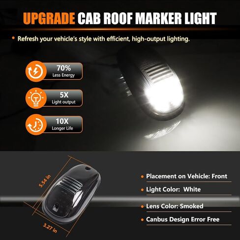 مصابيح LED لسقف الكابينة للجري العلوي لسيارات دودج رام 1500 2500 3500 4500 5500 2003-2018 شاحنات بيك اب، عدسات مدخنة بيضاء كاملة LED لمصابيح علامة الكابينة، 5 قطع in Kuwait