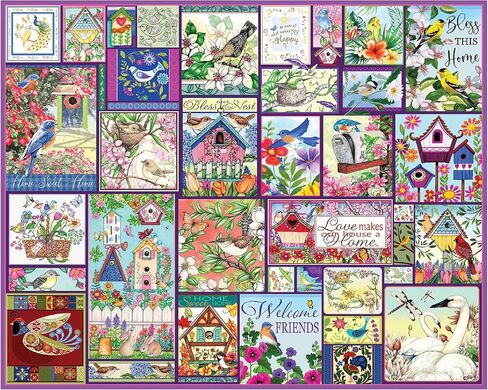 White Mountain 1000 Piece Jigsaw Puzzle Vintage Birdhouse Collage Puzzles with Large Pieces, Gift for Adults and Family 24"x30" - The Birds in Kuwait