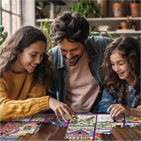 White Mountain 1000 Piece Jigsaw Puzzle Vintage Birdhouse Collage Puzzles with Large Pieces, Gift for Adults and Family 24"x30" - The Birds in Kuwait