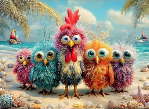 Puzzles for Adults 500 Pieces, Chicken Jigsaw Puzzles - Beach Bunch, Impossible Beach Puzzles for Seniors Family, 20.47x14.96 inches, 1:1 Poster, Letter on The Back in Saudi Arabia