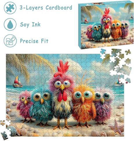 Puzzles for Adults 500 Pieces, Chicken Jigsaw Puzzles - Beach Bunch, Impossible Beach Puzzles for Seniors Family, 20.47x14.96 inches, 1:1 Poster, Letter on The Back in Saudi Arabia