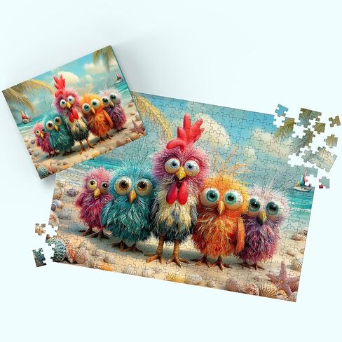 Puzzles for Adults 500 Pieces, Chicken Jigsaw Puzzles - Beach Bunch, Impossible Beach Puzzles for Seniors Family, 20.47x14.96 inches, 1:1 Poster, Letter on The Back in Saudi Arabia