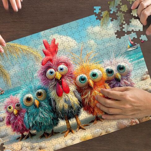 Puzzles for Adults 500 Pieces, Chicken Jigsaw Puzzles - Beach Bunch, Impossible Beach Puzzles for Seniors Family, 20.47x14.96 inches, 1:1 Poster, Letter on The Back in Saudi Arabia