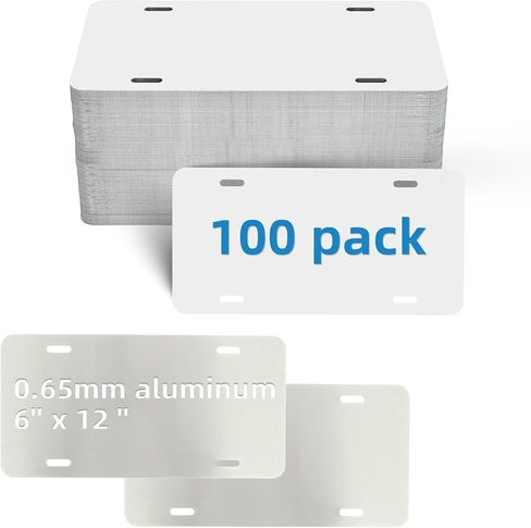 100 Pack Sublimation License Plate Blanks, Metal Aluminum Blank License Plate for Heat Transfer Vinyl 6"x12"x0.65mm, Automotive License Plates Tag for DIY Custom Gift/Decorative Nameplates/Signboards in Saudi Arabia