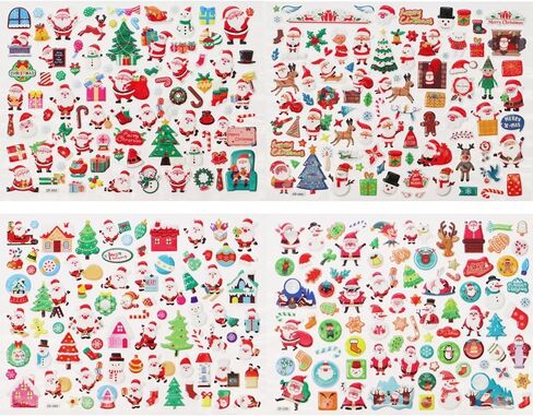 3D Christmas Puffy Stickers 4 Sheets 300+ Waterproof Santa Snowman Tree Themed Stickers for Xmas Crafts, Scrapbooking, Gifts, Party Decor for age13+ in Kuwait