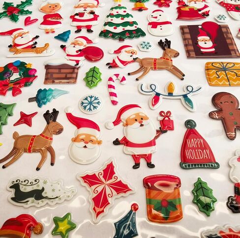 3D Christmas Puffy Stickers 4 Sheets 300+ Waterproof Santa Snowman Tree Themed Stickers for Xmas Crafts, Scrapbooking, Gifts, Party Decor for age13+ in Kuwait