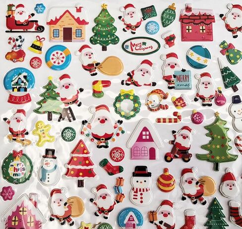 3D Christmas Puffy Stickers 4 Sheets 300+ Waterproof Santa Snowman Tree Themed Stickers for Xmas Crafts, Scrapbooking, Gifts, Party Decor for age13+ in Kuwait