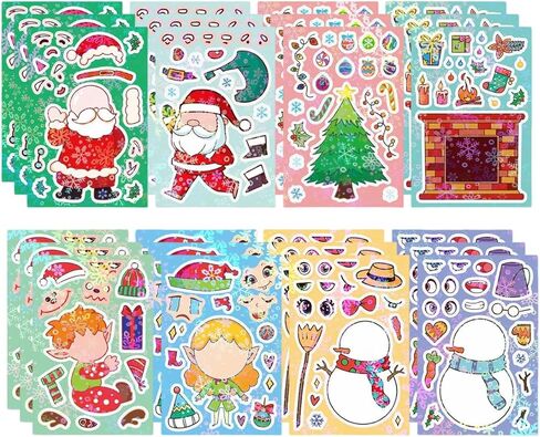 DIY Christmas Stickers 24 Sheets Waterproof Reusable Mix& Match (Santa, Snowman, Elf, Tree) for Creative Holiday Play, Crafts, Party Favors for Age 13+ in Kuwait