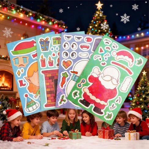 DIY Christmas Stickers 24 Sheets Waterproof Reusable Mix& Match (Santa, Snowman, Elf, Tree) for Creative Holiday Play, Crafts, Party Favors for Age 13+ in Kuwait