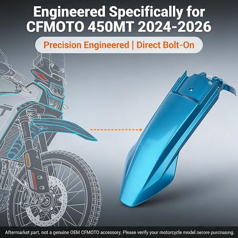 High Mount Front Fender for CFMOTO 450MT 2024-2026, ABS Motorcycle Front Mudguard for Off-Road Adventure, Direct Bolt-On Front Splash Guard (Gray) in Saudi Arabia