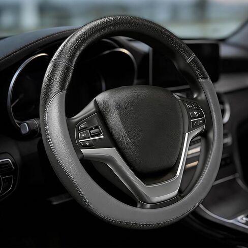 Car Steering Wheel Cover, Durable Leather Cover with Anti-Slip Lining, Microfiber PU Leather Elastic Steering Wheel Protector, Comfortable Non-Slip Steering Wheel Covers for Autos (Black) in Kuwait