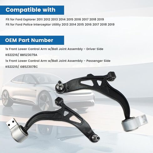 طقم تعليق أذرع التحكم الأمامية السفلية لـ 2011-2019 Ford Explorer، لأداة اعتراض الشرطة 2013-2019، طقم الواجهة الأمامية مع مجموعة وصلات كروية استبدال K622215 K622216 in Kuwait
