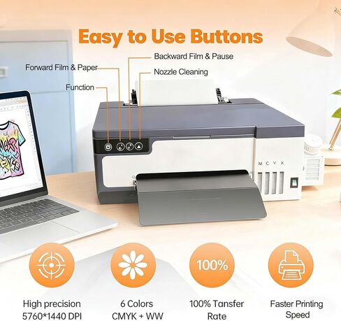 A4 DTF Printer, XP600 Printhead DTF Transfer Printer, 5760 * 1440dpi High Resolution, Built-in White Ink Circulation & Stirring System, High Speed Printing for T-Shirts & Fabrics in Kuwait