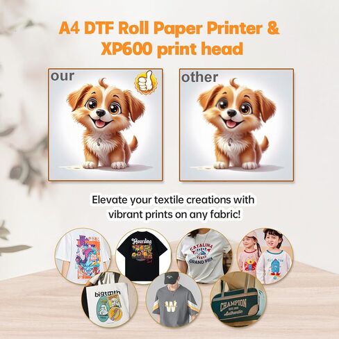 A4 DTF Printer, XP600 Printhead DTF Transfer Printer, 5760 * 1440dpi High Resolution, Built-in White Ink Circulation & Stirring System, High Speed Printing for T-Shirts & Fabrics in Kuwait