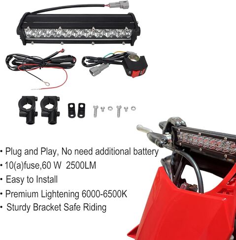 شريط إضاءة LED للدراجة الترابية، 60 وات 2500LM Pluy-Play Light Bar متوافق مع معظم مقود الدراجات النارية مقاس 7/8 بوصة CRF110 TTR110 CRF250F KLX140 KLX110 YZ125 in Kuwait