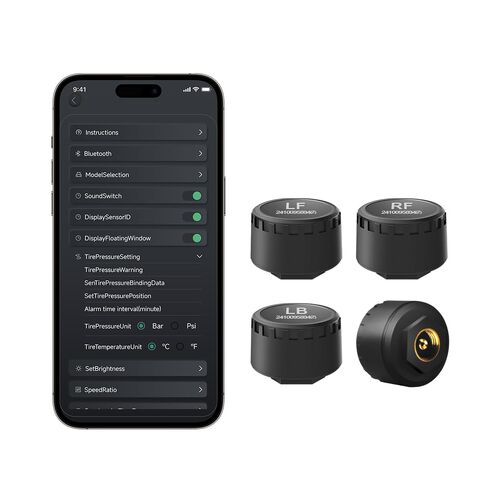 Wireless Tire Pressure Monitoring System TPMS Sensors for Automobiles, Motorcycles, Powersport Vehicles, RVs, Trailers, Real-Time Display Support iOS App (-40°C - 125°C) 4 Pack in Kuwait