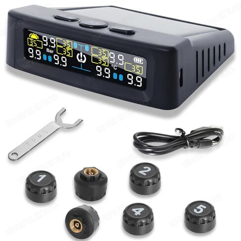 RV Tire Pressure Monitoring System,TPMS with USB/Solar Dual Charging, 6 Alarm Modes,0–144 PSI, 4 Sensors (up to 12),50ft Range, for RV/Trailer/Truck/SUV/MPV,2026 Edition (6 sensors) in Saudi Arabia